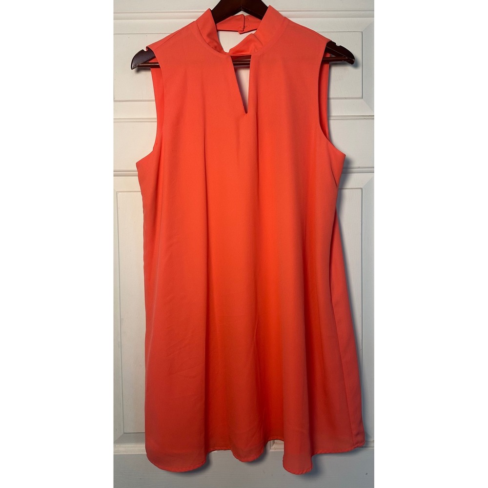 Forever 21‎ Women L Coral Orange Sleeveless High Neck Keyhole Back Dress NWT